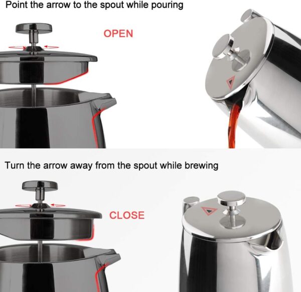 304 Stainless Steel Insulated Coffee Press with Extra Screen - Image 4