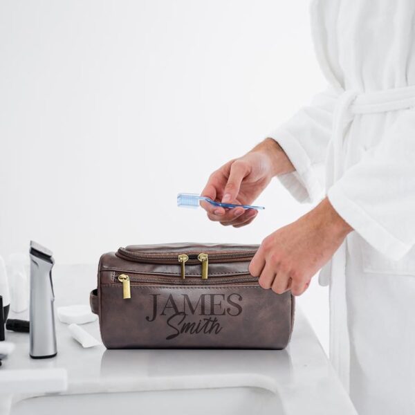Personalized Toiletry Bag for Men, Engraved Name Initials Toiletry Bag, - Image 5