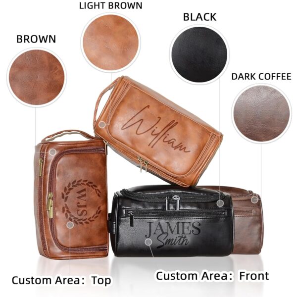 Personalized Toiletry Bag for Men, Engraved Name Initials Toiletry Bag, - Image 3