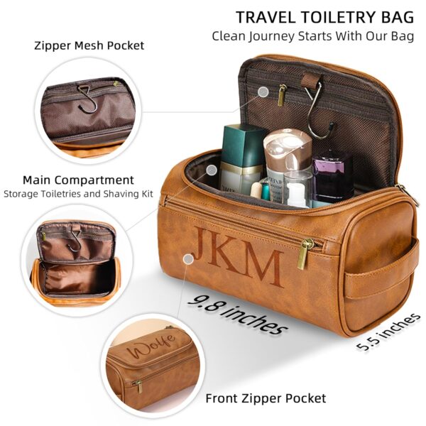 Personalized Toiletry Bag for Men, Engraved Name Initials Toiletry Bag, - Image 2