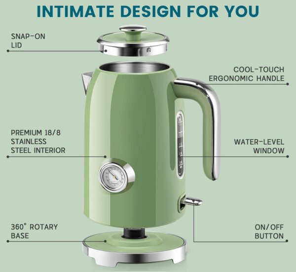 SUSTEAS Electric Kettle - 57oz Hot Tea Water Boiler with Thermometer, - Image 4