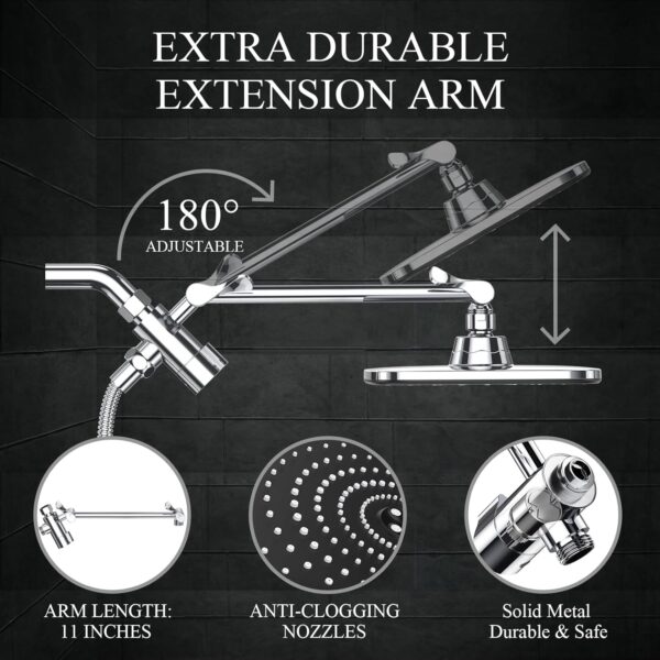 Veken High Pressure Rain Shower Head Combo with Extension Arm - Image 2