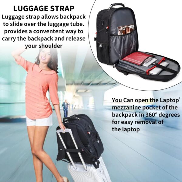 SHRRADOO Extra Large 50L Travel Laptop Backpack with USB Charging Port, - Image 4