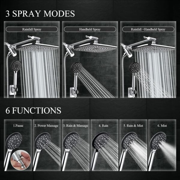 Veken High Pressure Rain Shower Head Combo with Extension Arm - Image 3